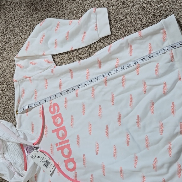 Adidas White Hoodie with Pink Logo Pattern Sz M New - Picture 4 of 4